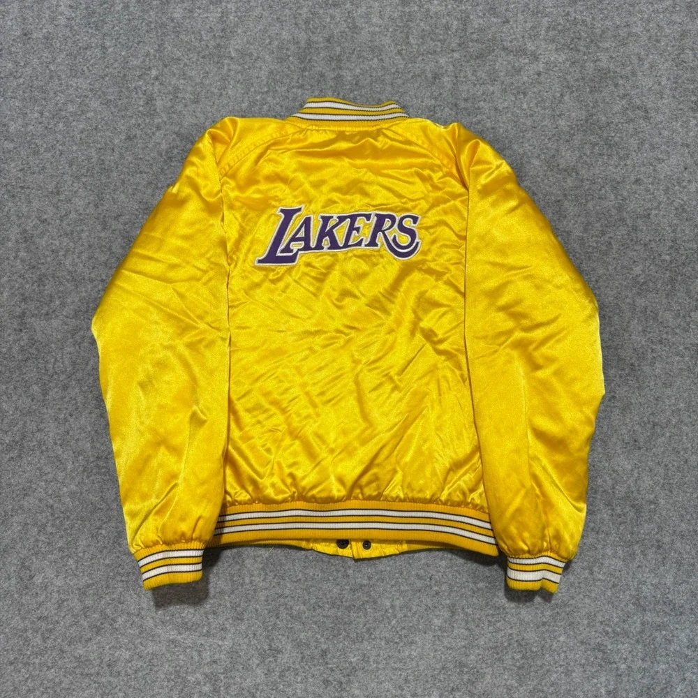 Nike Team Los Angeles Lakers Satin Varsity Jacket Kids Medium 12/14 Yellow NBA